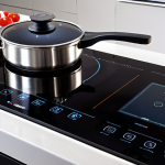 **

A modern kitchen with a smart induction cooker. Focus on the touch control panel and digital display. Show someone safely cooking with it.

**