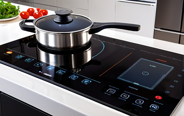**
A modern kitchen with a smart induction cooker. Focus on the touch control panel and digital display. Show someone safely cooking with it.
**